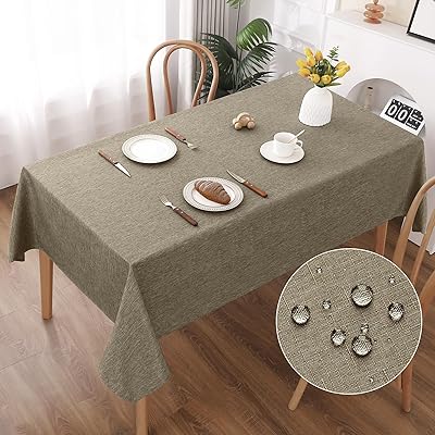 AooHome Tischdecke Abwaschbar, Kaffee Braun Tischdecken 135x180cm Leinen-Optik Tischtuch aus Polyester Wasserabweisend mit Lotuseffekt, Dauerhaft Kratzfest für Wohnzimmer, Esszimmer, Balkon, Garten