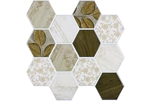 CHIHUT 12''x12'' Peel and Stick Backsplash Hexagon Tile 3D Self Adhesive Removable Boho Backsplash Tile for Kitchen 16 Sheets Heat Resistant Peel and Stick Tile for Bathroom Shower Walls Fireplace