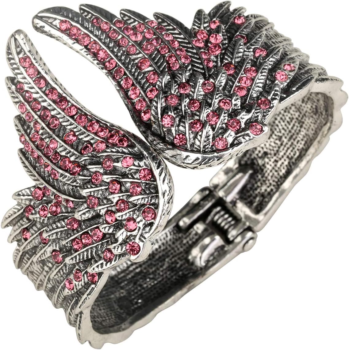 Women's Guardian Angel Wings Hinged Bangle Bracelets Fit Wrist Size 6.5 to 7.5 inch - Lead & Nickle Free - Women Girls Biker Jewelry - Costume Accessories