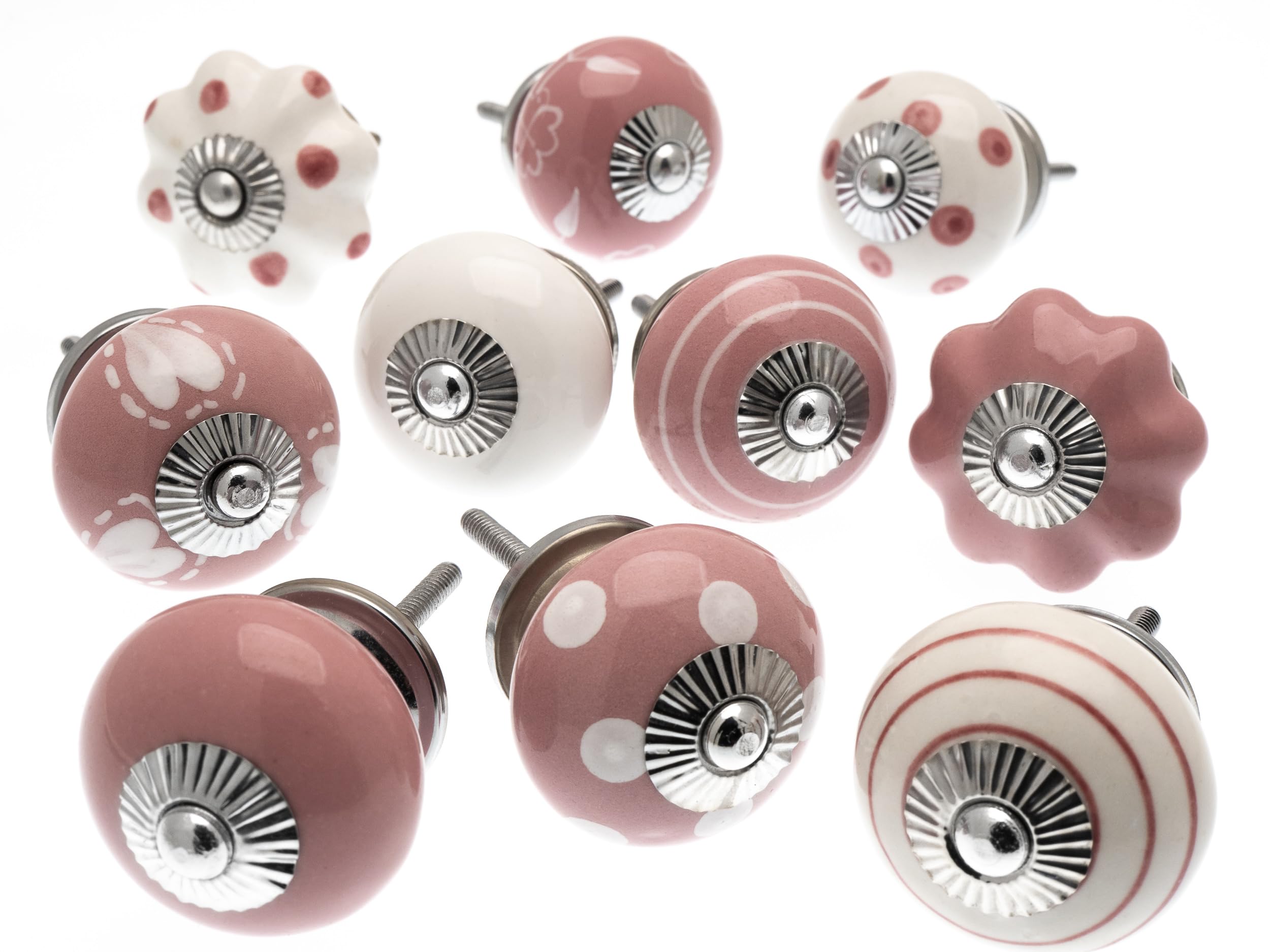 Mango Tree Mixed Set of Pink & White Ceramic Cupboard Knobs/door knobs/drawer knobs x Pack 10 (MG-202)