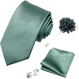 Alizeal Mens 4 Pcs Ribbed Textured Tie Set with Pocket Square Cufflinks and Boutonniere for Business Office Daily Wear