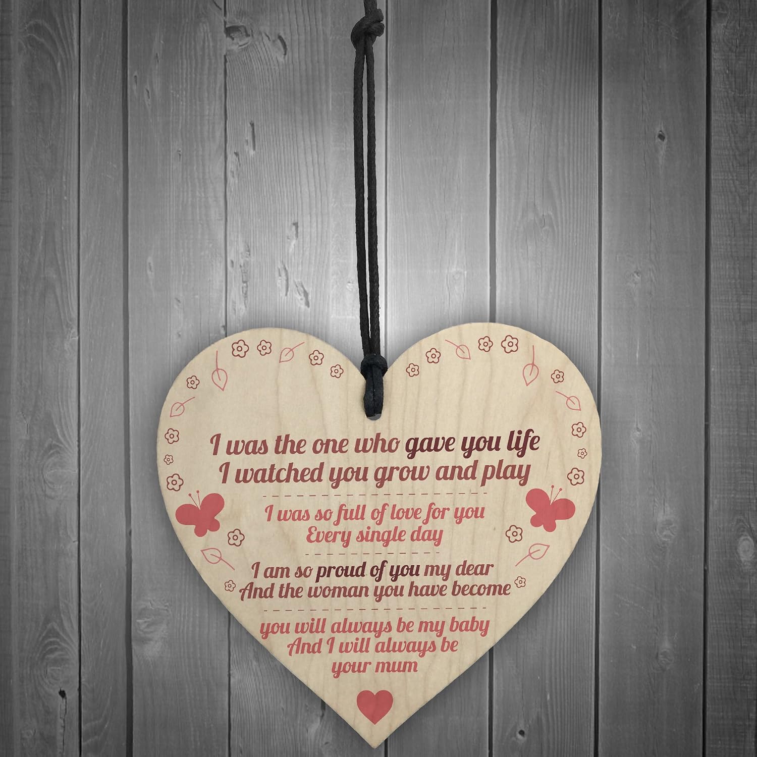 Red Ocean Gave You Life Mother Daughter Wooden Hanging Heart Plaque Gift Present For Daughter, Pink - Image 3