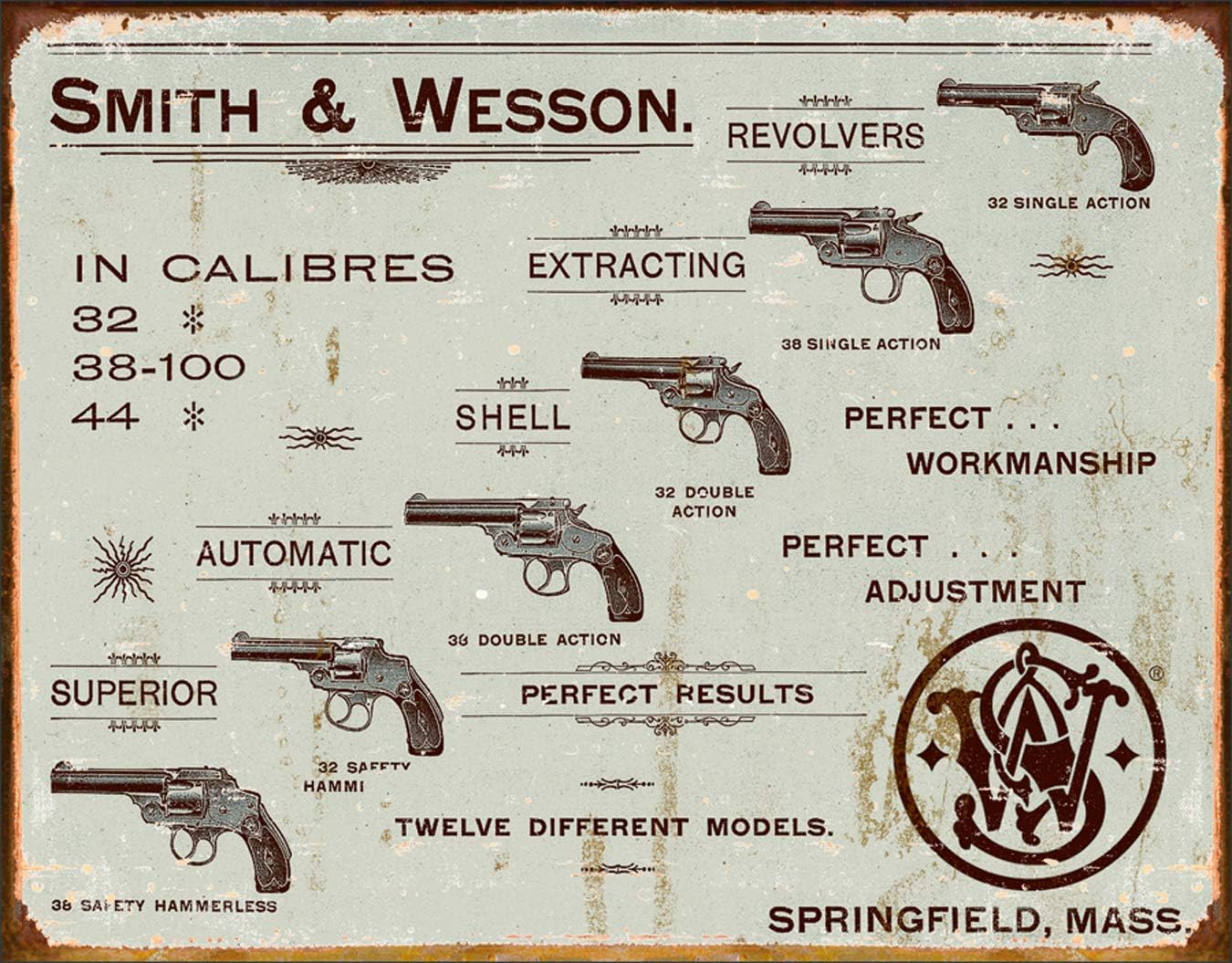 Amazon Com Desperate Enterprises Smith Wesson Revolvers Tin Sign 16 W X 12 5 H Decorative Signs Posters Prints