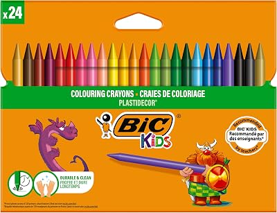 Lápis de cera coloridos para crianças, ideal para material escolar, Plastidecor, cores vivas variadas, ideal para colorir, 24 lápis de cera (Pack de 1)