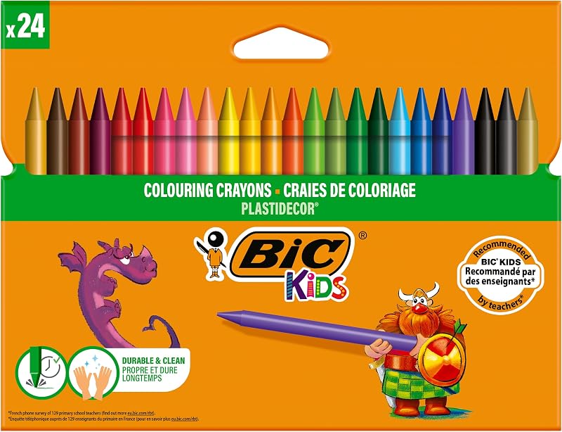 Kids Ceras de Colores para Niños, Óptimo para material escolar,Plastidecor, Colores Vivos Surtidos, Ideal para colorear, 24 Ceras (Paquete de 1)