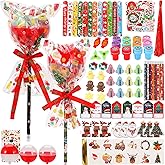 Totstio 172 Pcs Christmas School Stationery Set, Christmas Party Favors Xmas Classrooms Reward Prizes Bulk for Students Kids Xmas Stocking Stuffers School Goodie Bag Fillers