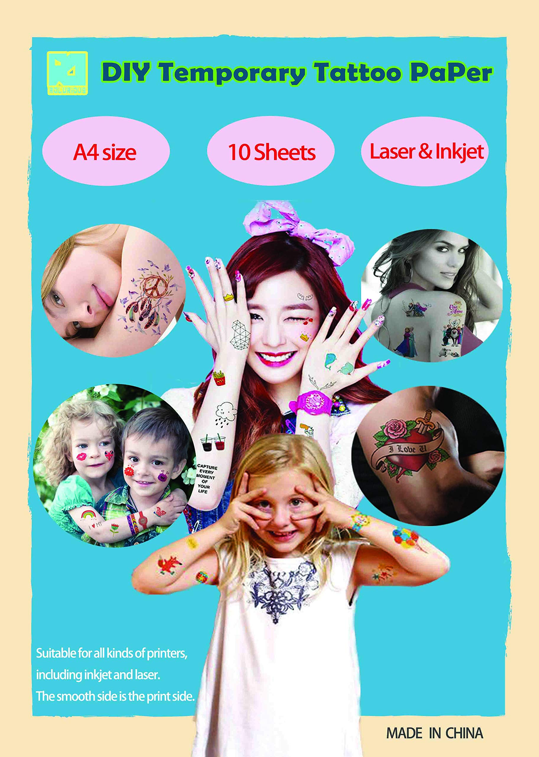 10 Sets DIY A4 Temporary Tattoo Transfer Paper Printable Customized Halloween Tattoos