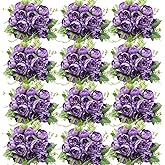 Nagobi 12 Pcs Artificial Peonies Silk Flowers, Fake Peony Bouquet Boho Faux Flowers Arrangements for Wedding Home Centerpiece Table Decoration (Dark Purple)