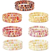 Ornaland Heishi Surfer Bracelets Set Polymer Clay Heishi Beads Stretch Bracelets Multi-Layer Stackable Friendship Bracelets Bohemia Summer Beach Jewelry for Women