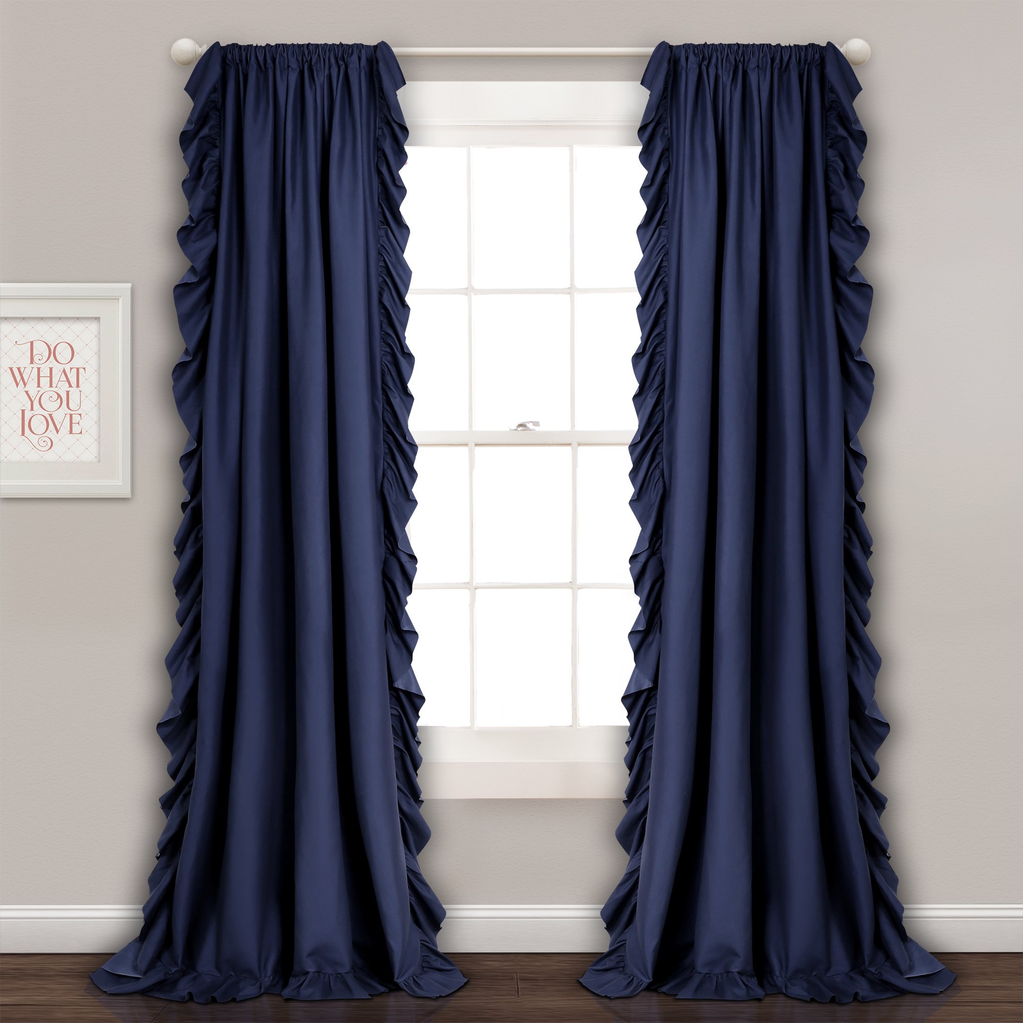 Lush Decor Reyna Ruffle Window Curtain Panel Set, Pair, 54" W x 84" L, Navy - Flowy Curtain Set - Romantic Ruffle Curtains for Bedroom, Living room, or Dining Room - Farmhouse & Cottage Home Decor