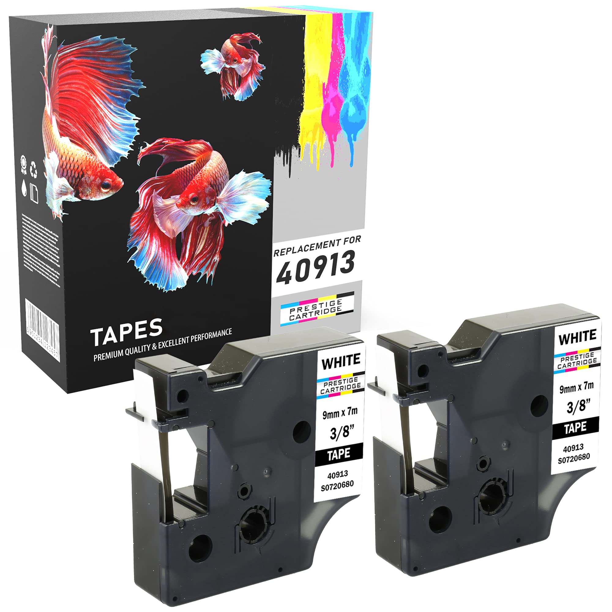 2 Compatible D1 40913 Black on White 9mm x 7m Labelling Tapes for DYMO LabelManager LM 100 150 160 200 210D 260 280 300 350 350D 360D 400 420P 450 500TS PC PC2 PnP LabelWriter LW 400 450 Duo