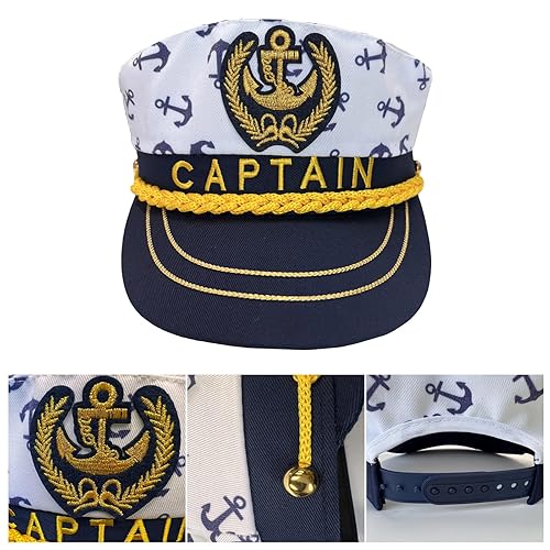 TOPORTY Captain Yacht Hat Nautical Hat Adjustable Anchor Skippers
