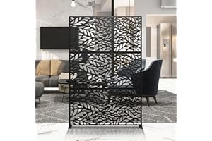 YESUNEED Metal Privacy Screen Outdoor Privacy Screen 72"H×47"W, Freestanding Decorative Privacy Screen for Balcony Patio Lawn Garden, Privacy Fence Privacy Panel-Black&Leaves