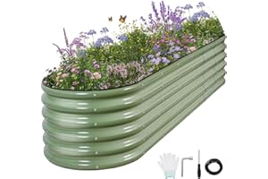 Permade Galvanized Raised Garden Bed - 8x2x1.4FT Metal Planter Boxes Outdoor | Oval Steel Raised Bed Kit for Gardening with Protective Tape, Bracing Rods, Gloves for Vegetables, Flower, Herb (Green)