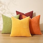 Topfinel Fall Burnt Orange Decorative Throw Pillows Covers 18x18,Soft Corduroy Square Throw Pillow Covers Set of 4,Western Farmhouse Cushion Cover for Couch Sofa Bedroom(Terracotta,Rust,Yellow)