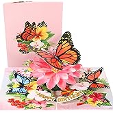 Butterflies Pop Up Birthday Card For Women&Wife, 3D Monarch Butterfly, Beautiful Flowers, Happy Birthday Greeting Cards, Ideal Gift For Mom, Sister, Her, Grandma, Aunt, Daughter, Girlfriend, 6x8 in