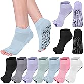 Jeyiour 7 Pairs Yoga Pilates Socks Toeless with Grips Non Slip Yoga Open Toe Pedicure Split Toe Socks for Women