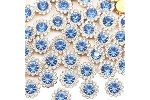 UYTRDVG 120 Pcs 12mm Sunflower Sew on Rhinestones Crystal Glass Gems, Metal Claw Rhinestones Jewels for Crafts, Glitter Gemstones for Clothes Shoes Cap Earring Belt Sewing Accessories(10 Light Blue)