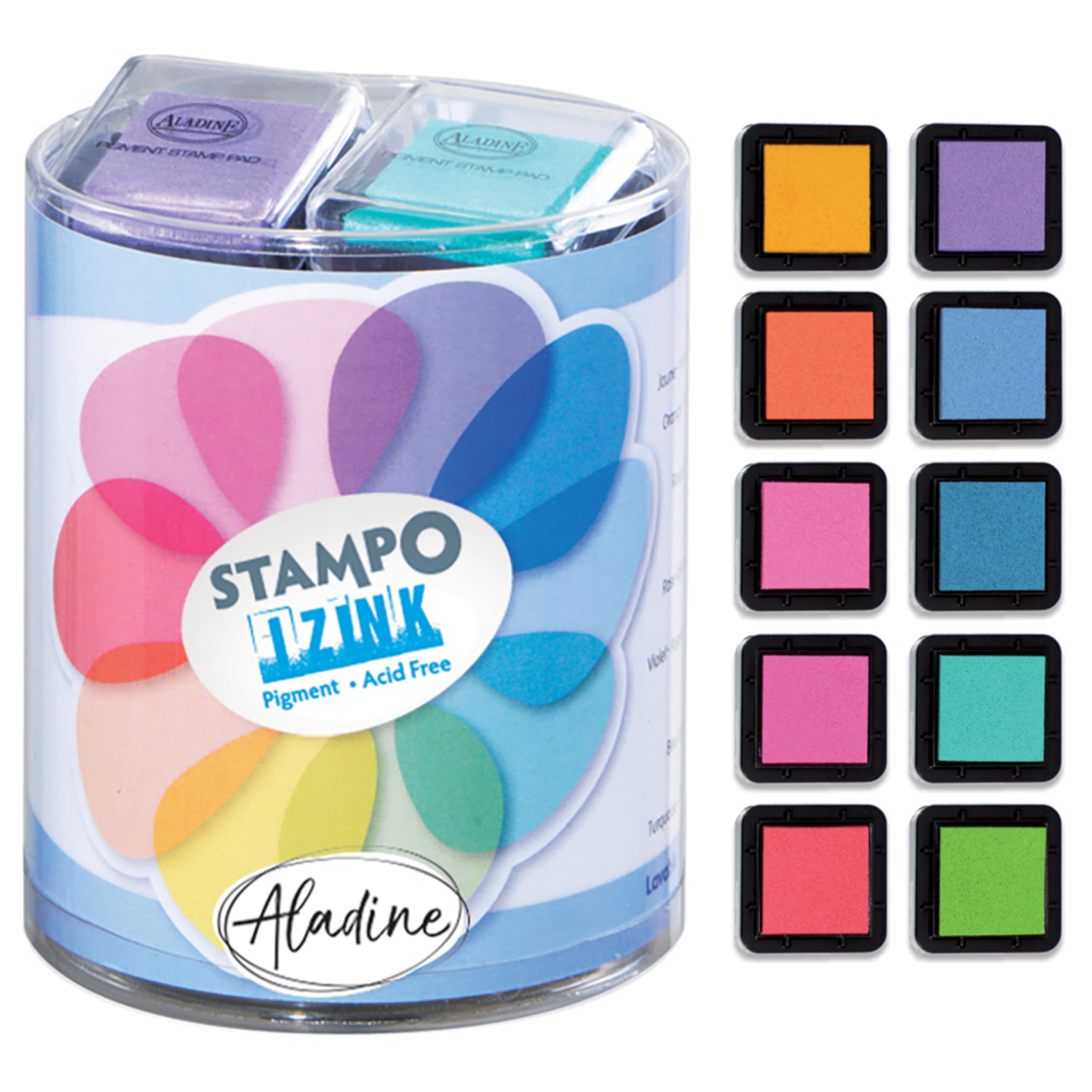 Aladine - Stampo Izink Pastel Pigment - Set of 10 Colour Inks - Set of Inks for Scrap, DIY, Creative Leisure Stamps - Pastel Colours