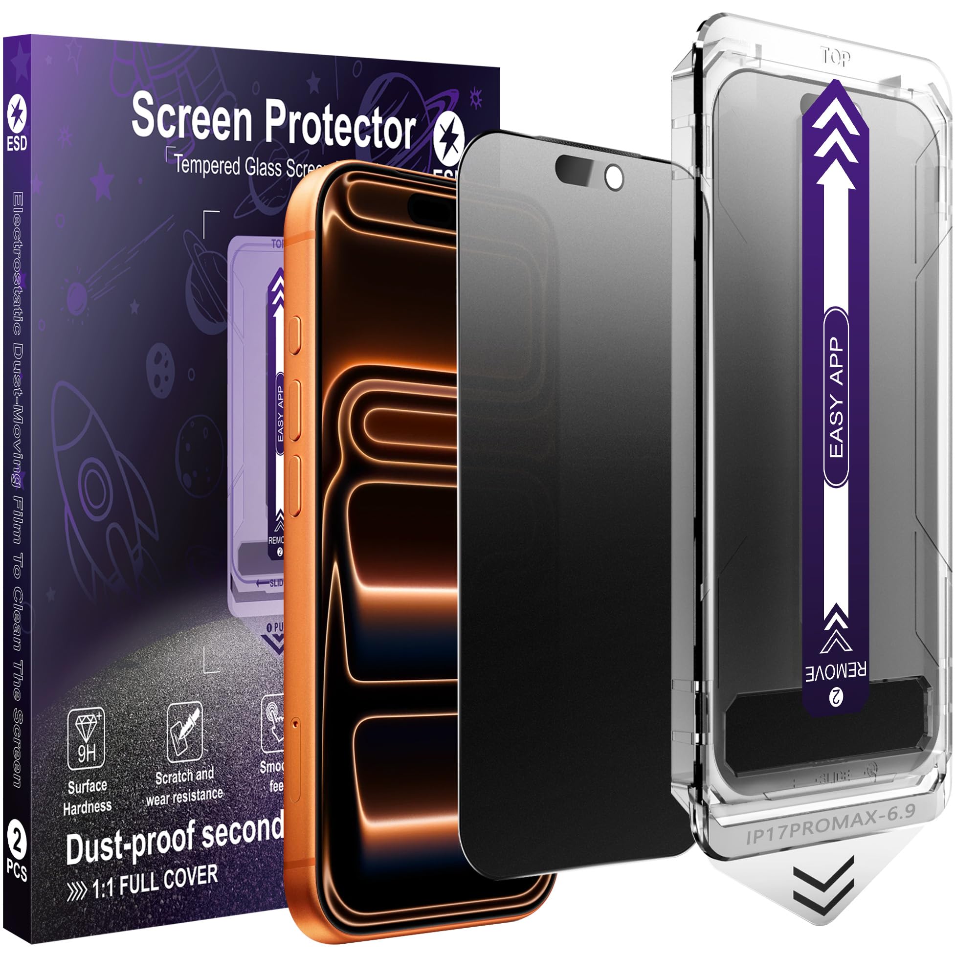 KUARMOR 2-Pack Matte Privacy Glass Screen Protector for iPhone 17 Pro Max,Anti-Glare & Anti-Spy,Anti-Reflection,Smooth as Silk,Military-Grade 9H Hardness,Easy Installation