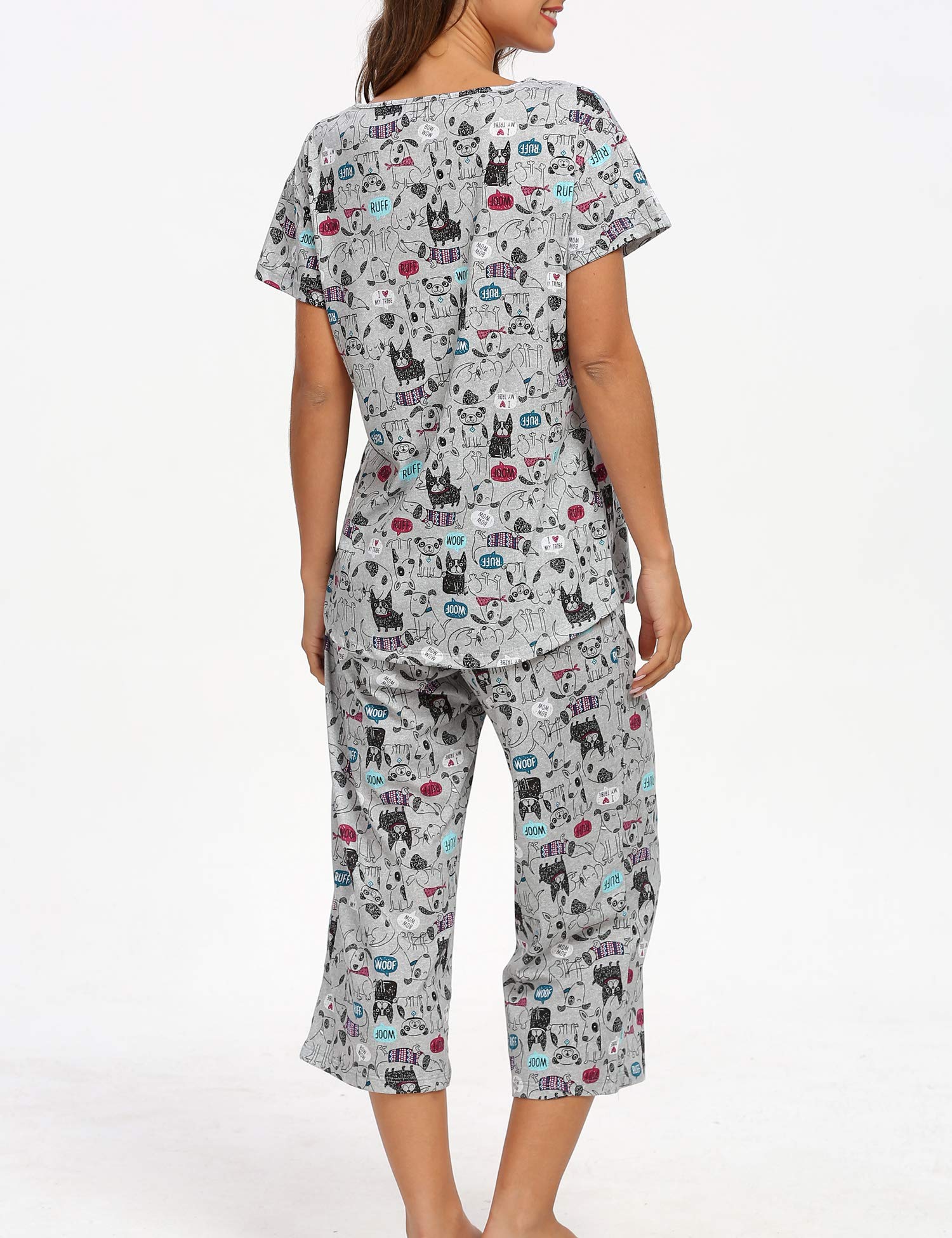 ENJOYNIGHT Women\'s Cute Sleepwear Tops with Capri Pants Pajama Sets (Dog, Medium)
