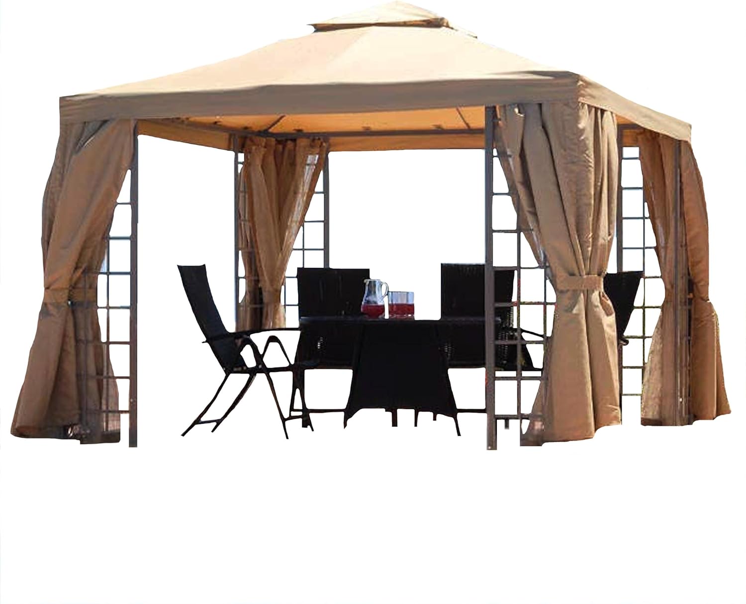 3 X 2 6m Aluminum Gazebo W Curtains Nets Beige Amazon Co Uk