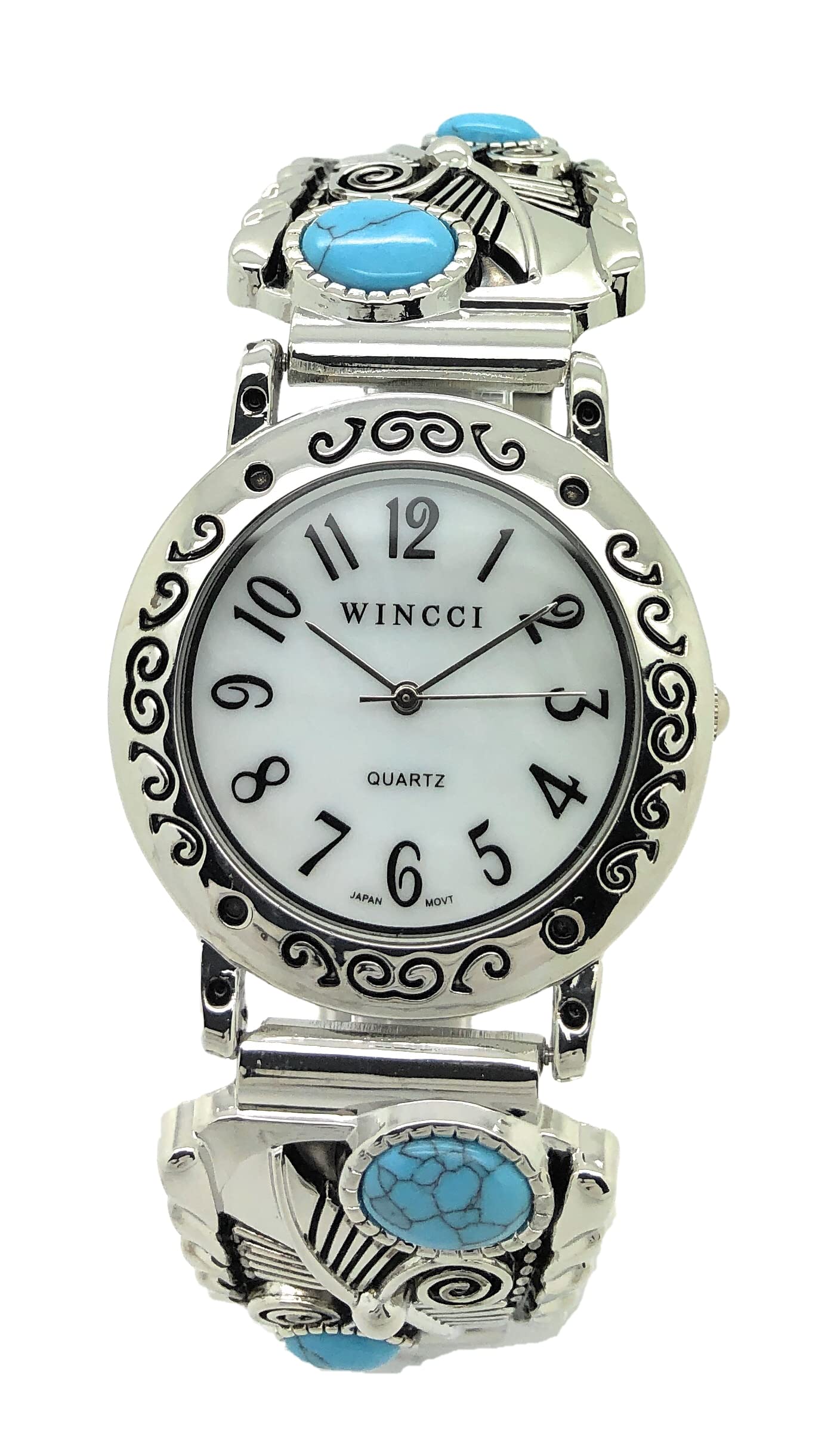 Photo 1 of Mens Ladies 35mm Turquoise Western Stretch Elastic Band Fashion Watch with Stones Wincci