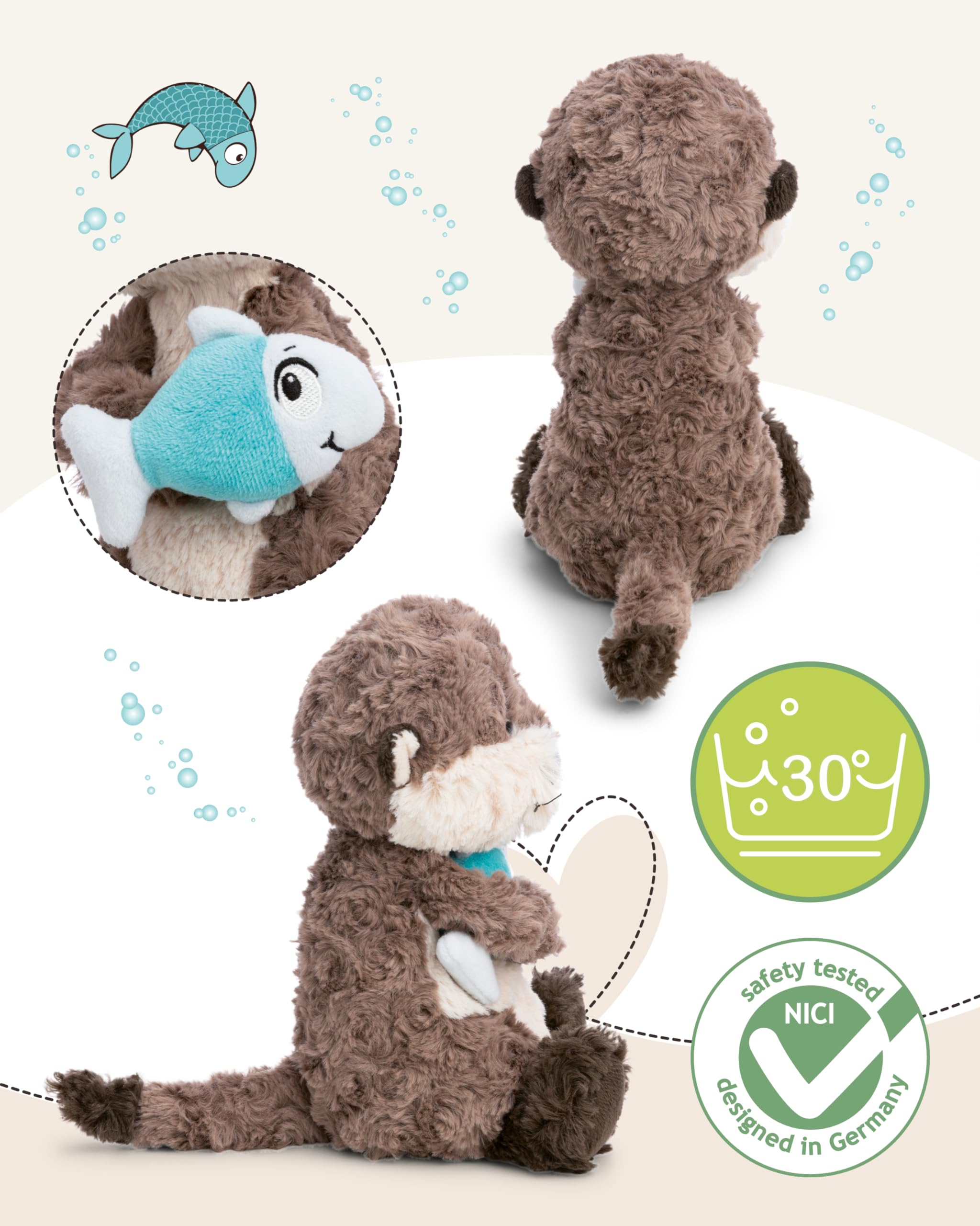 NICI Kuscheltier Otter Oda mit Fisch 25cm - grau - Stofftier aus weichem Plüsch, niedliches Plüschtier zum Kuscheln und Spielen, für Kinder & Erwachsene, tolle Geschenkidee - 62648 4