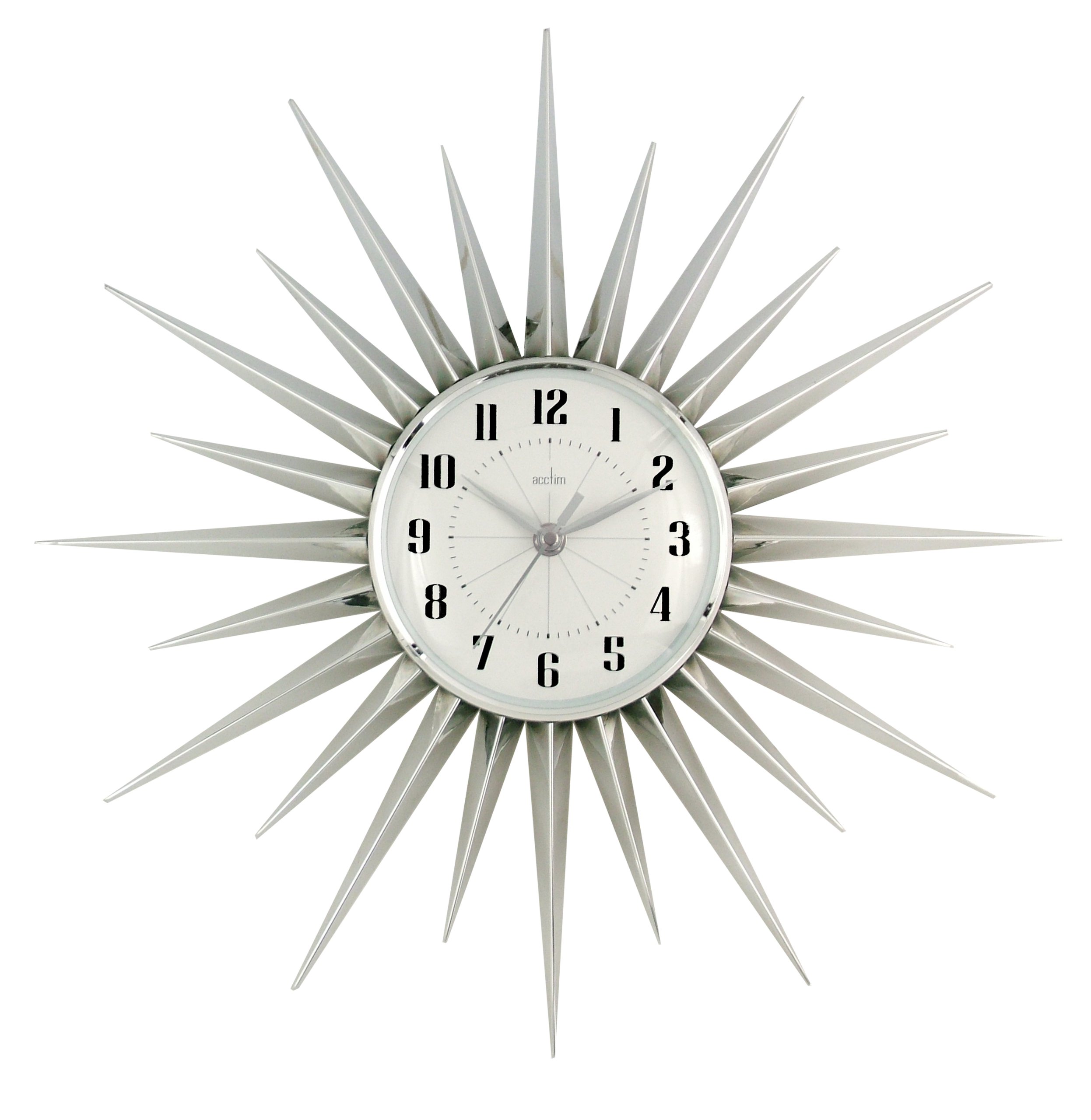 Acctim Stella Starburst Wall Clock, Silver, 43 cm l x 43 cm w
