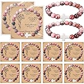 Highergo 12 Sets Christian Cross Beaded Bracelets Bulk for Women Natural Stone Bead Religious Jesus Bracelet Church Easter Gift
