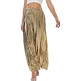 Fakanhui Women's Metallic Wide Leg Palazzo Pants Gold Silver Casual Dress Evening Party Clubwear Trouser
