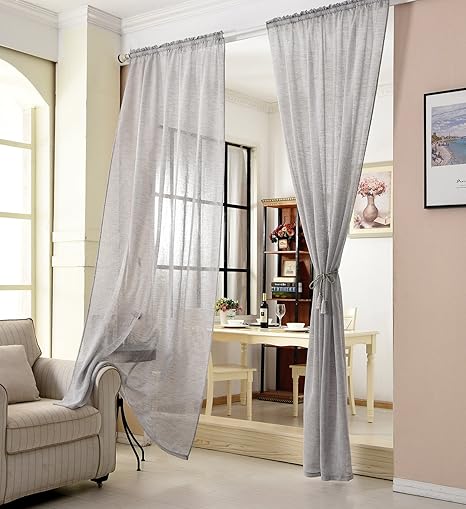 Amazon De Woltu Vh5859hgr Gardinen Transparent Mit Krauselband Leinen Optik Vorhang Stores Voile