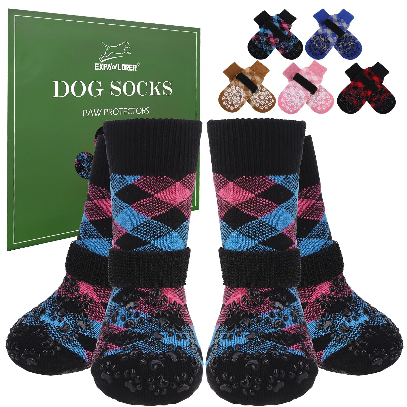 Photo 1 of EXPAWLORER Dog Socks for Hot Pavement to Prevent Licking Paws, Anti Slip Doggie Booties Grippy Shoes for Hardwood Floors, Boots & Paw Protectors for Small Medium Large Senior Dogs Pink Blue XL