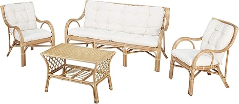 Rotin Design Ssv 21 Elim Rattan Furniture Set With Cushions Honey White Amazon De Home Kitchen