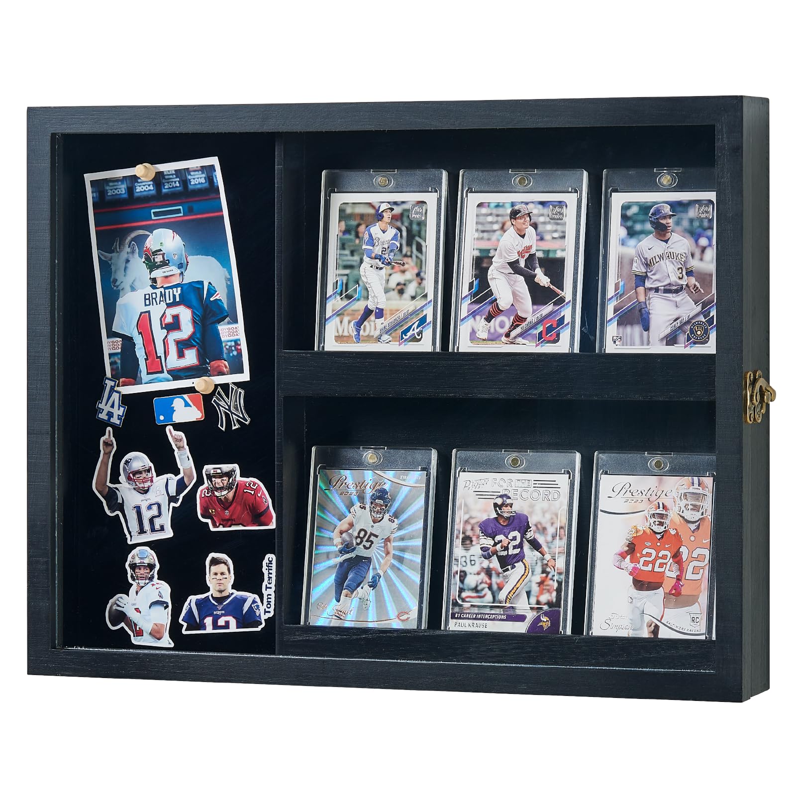 Photo 1 of Poyilooo Card Display Cases, Graded Sports Card Display Case - 6 Card Holder with UV Protection - Pin Display Frame - Wall or Countertop Display for Baseball Basketball Football Trading Cards