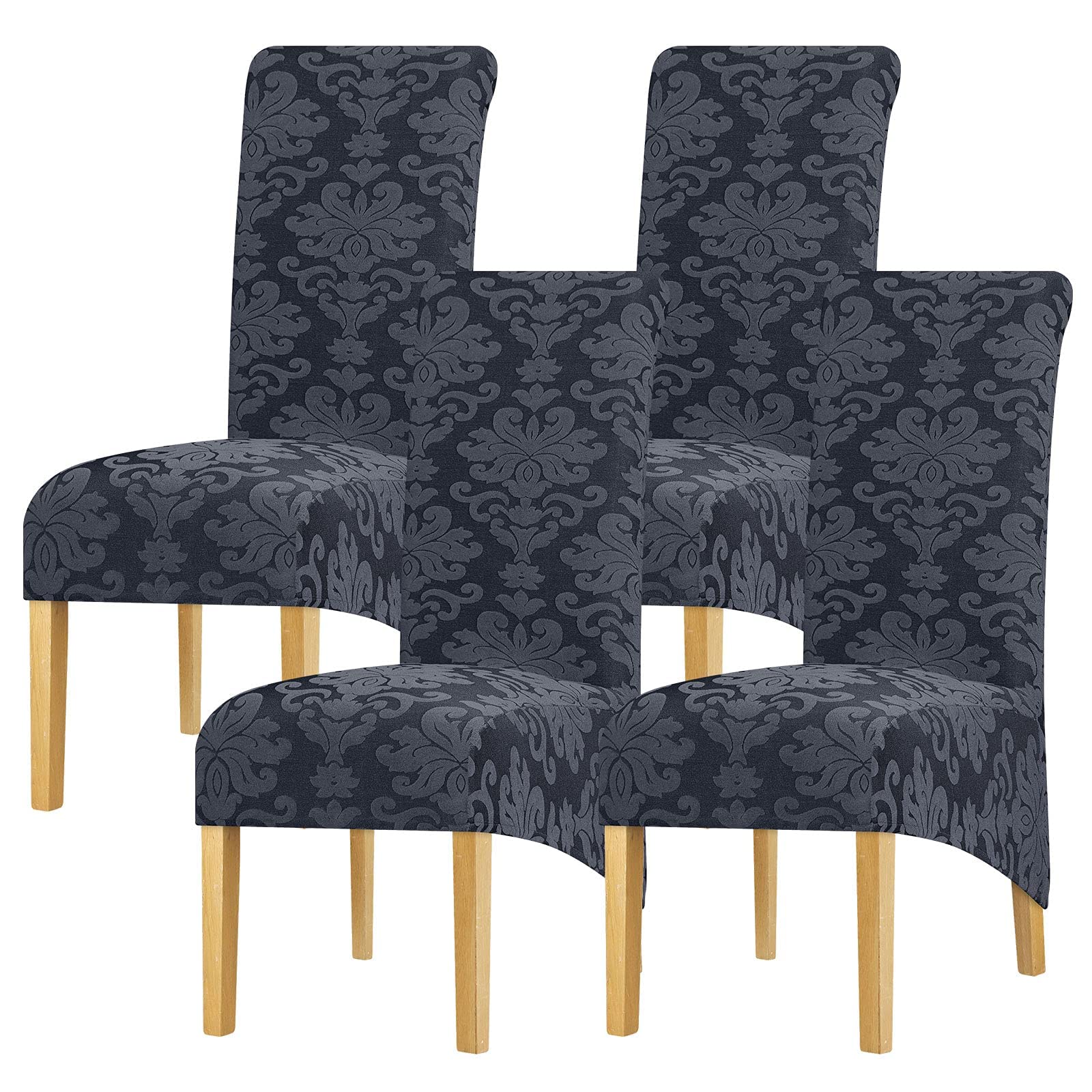 Leorate XL Size Chair Covers Set of 4, Stretch Knitted jacquard Chair Slipcovers High Back Chair Protector for Dining Kitchen Room Banquet Restaurant Home Decor Dark Grey
