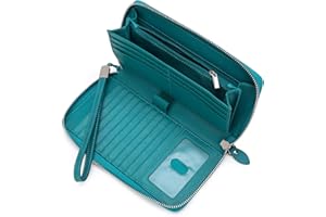 DORIS&JACKY Women Leather Wallet Rfid Blocking Large Capacity Zipper Around Travel Wristlet Bags