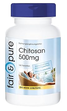 Chitosan 500mg, hochdosiert, natürlicher Ballaststoff, ohne Magnesiumstearat, 180 Chitosan-Tabletten, Großpackung für 2 Monat