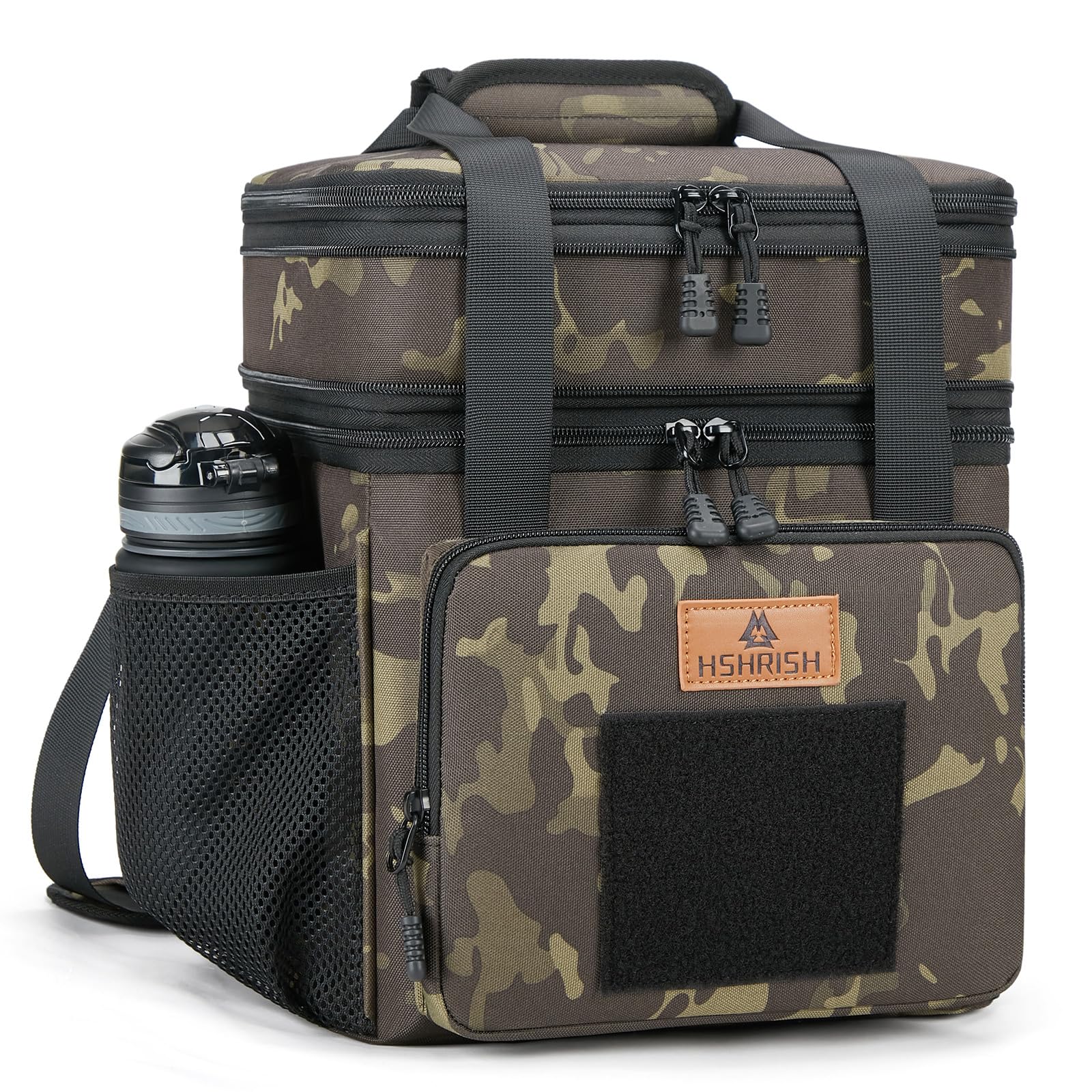 HSHRISH Large Insulated Lunch Bag for Man, Double Layer Insulated Large Cooler Bag for Men Adults Waterproof Leakproof Durable Lunch Bag for Work Outdoor Picnic 15L, Black Camo