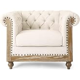 VOLL Tufted Club Chair with Nailhead Trim - Beige/Dark Brown