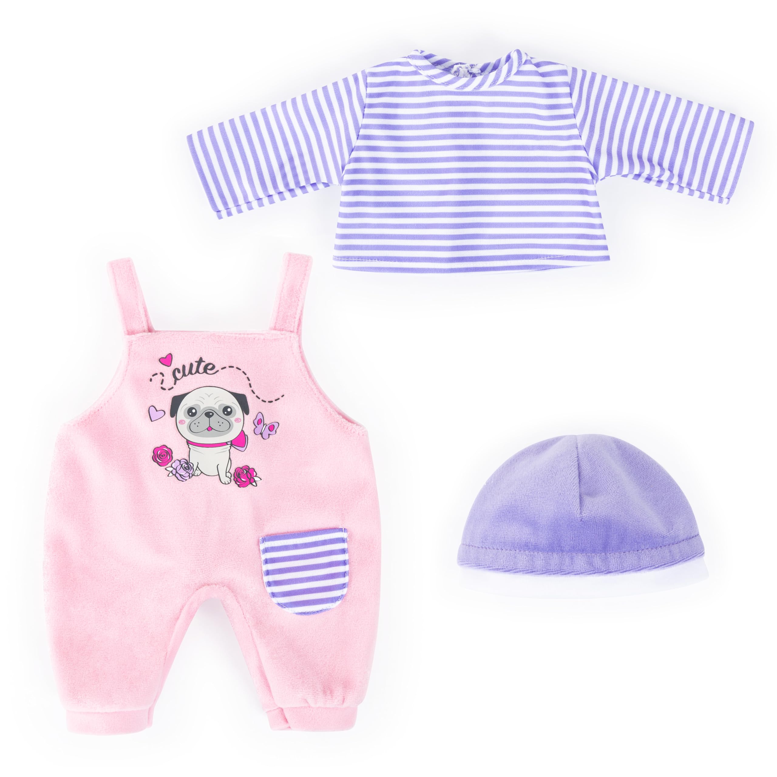 Dolls clothing for 16 to 18 inch, dungarees, top, cap, outfit dog
