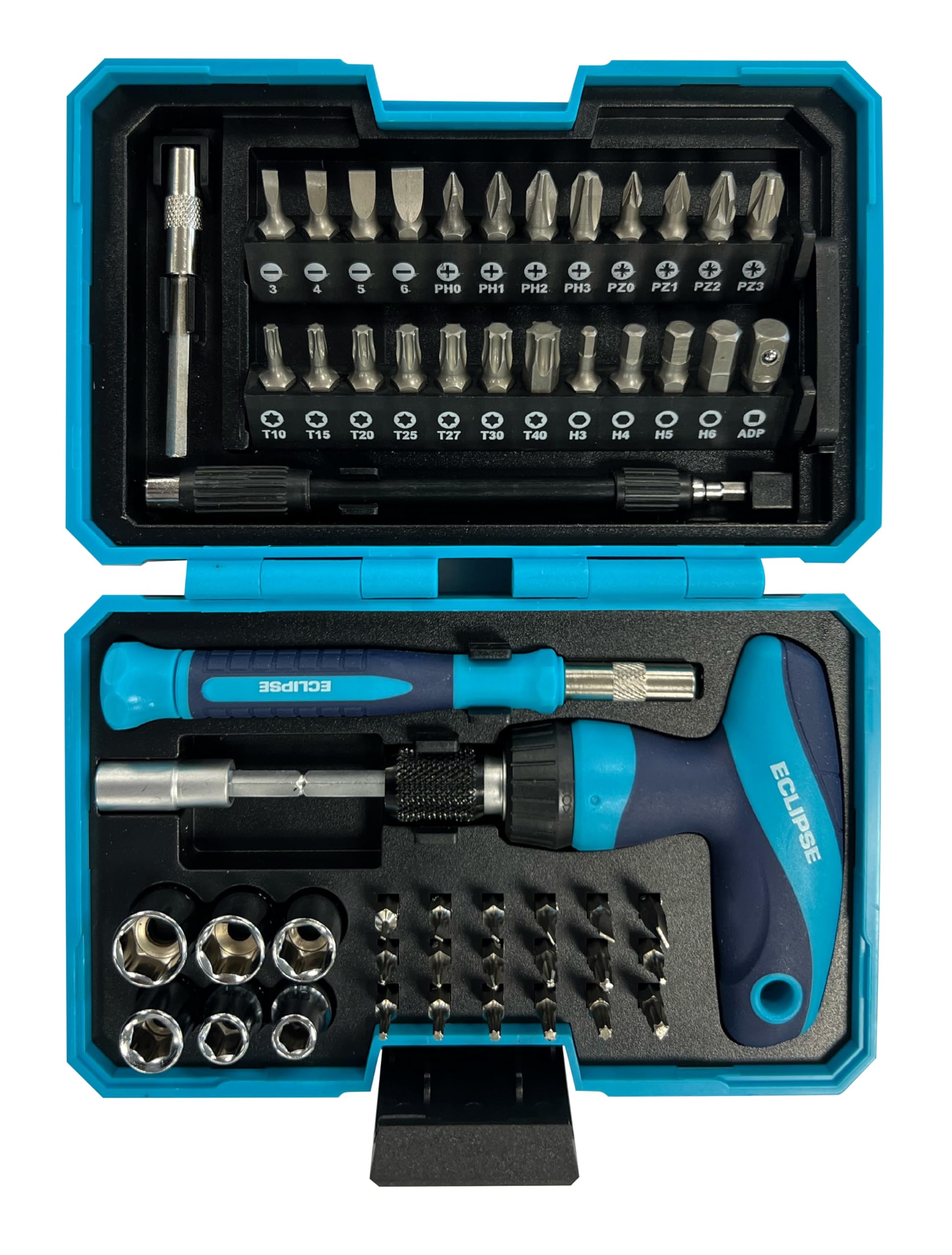 Eclipse Professional Tools ETGRS53PS 53 Piece T-Grip Ratchet Screwdriver & Mini Socket Set