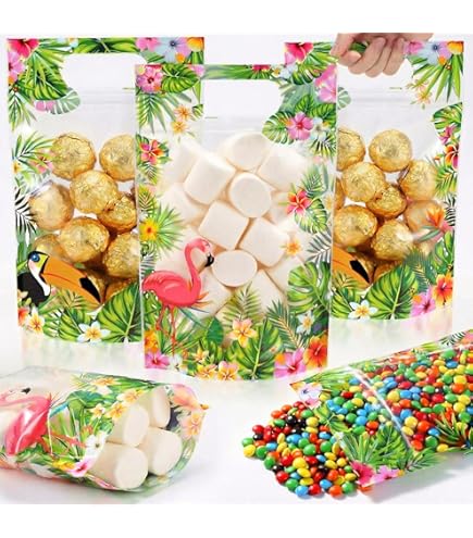 12pcs Tropical Hawaiian Party Gift Bags Flamingo Pineapple Candy Party Goodie Bags with Stickers Summer Luau Party Treat Bags for Kids Adults Hawaiian