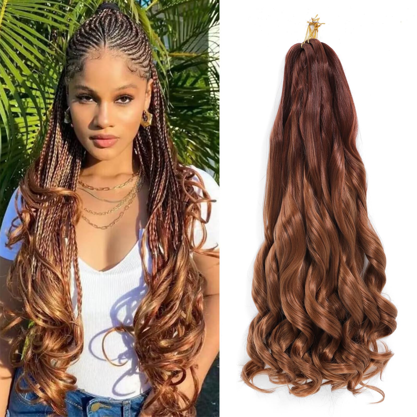 WoWCFyyds 8 Packs French Curl Braiding Hair 24 Inch Loose Wave Spiral curly braiding hair extensions 75g/Pack Soft French Curls Synthetic Hair Extensions for Braiding(33/30#) — image 1