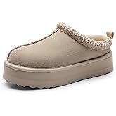 DREAM PAIRS Women's Platform Slippers Genuine Suede Slip-on Warm FuzzyEasy Autumn Winter Fluffy Comfy Furry Shoes for Outdoor Indoor