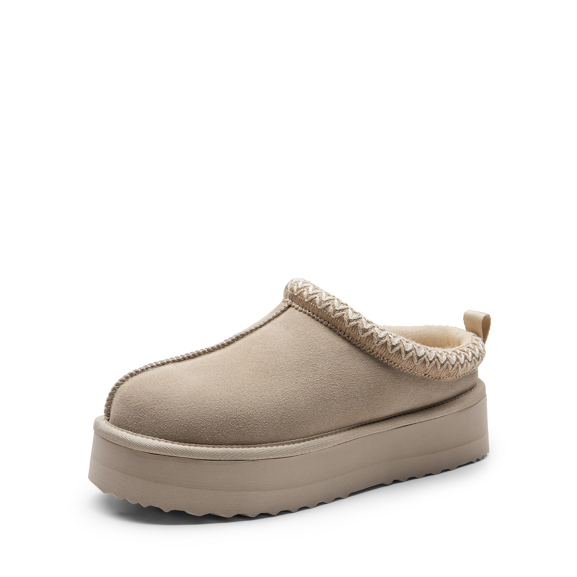 Photo 1 of DREAM PAIRS Women's Slippers for Women Genuine Suede Platform Slip-on Warm Slippers Winter Fluffy Warm Comfy Furry Shoes for Outdoor Indoor FuzzyEasy,Size 6,Sand