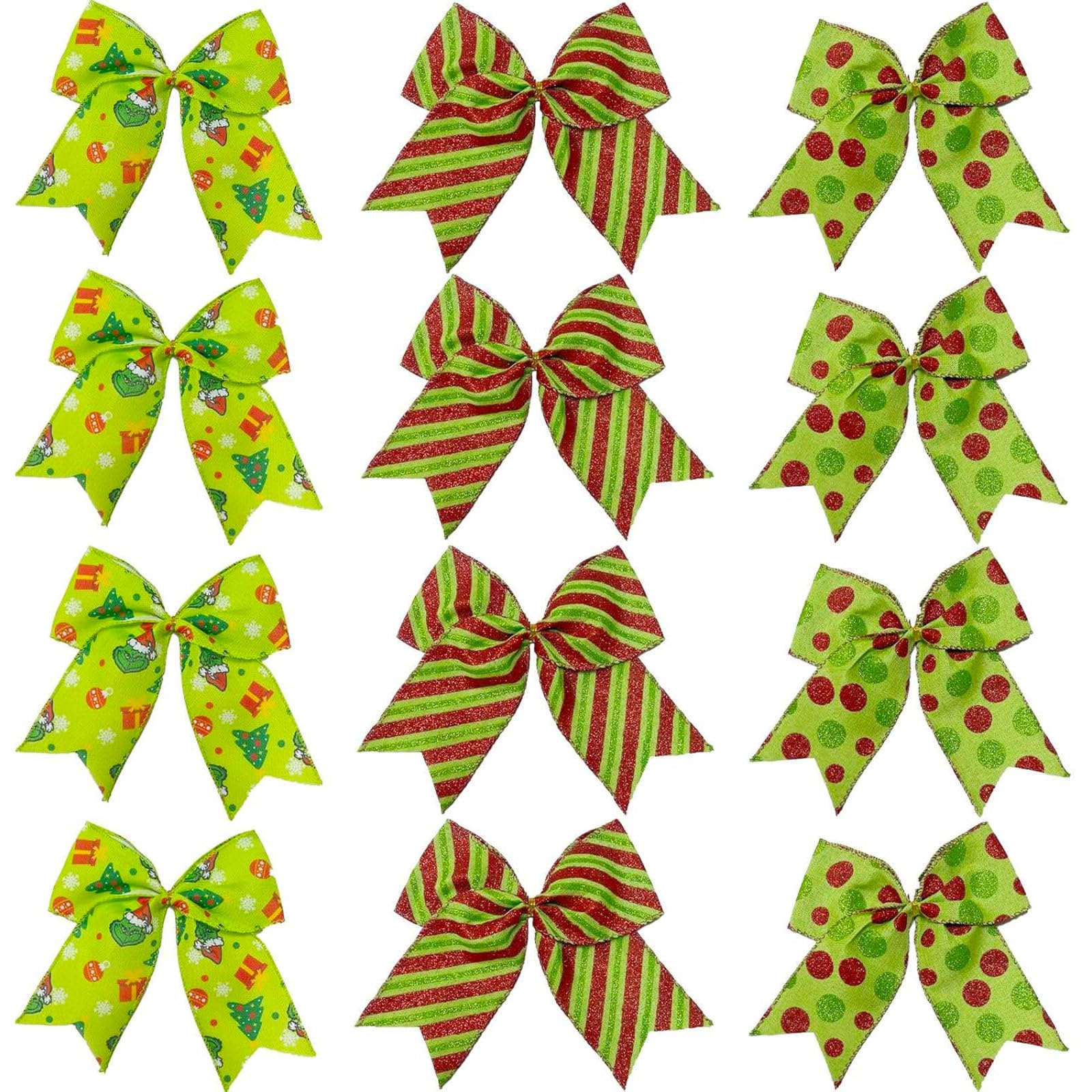 Photo 1 of 12 Pcs Grinch Bows Decoration, 6 Inch Large Christmas Bows for Tree Gift Wrapping Wreaths Garland, Glitter Decor Holiday Party Crafts Xmas Tree Ribbon Ornaments(Grinch Style)