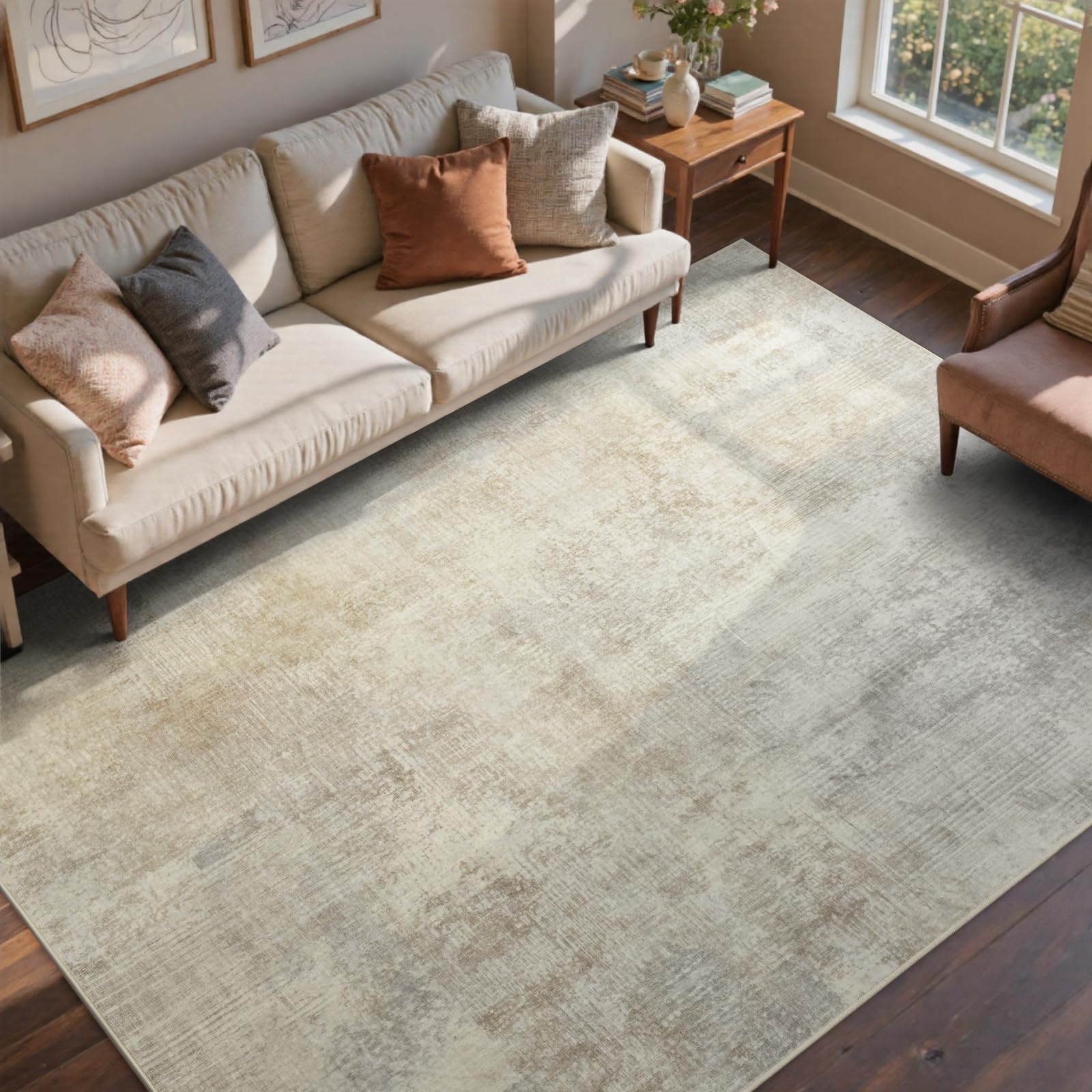 Photo 1 of 6x9 Ft Large Area Rugs for Living Room, Soft Non-Slip Washable Rugs Modern Abstract Pattern Carpet for Bedroom Indoor Floor Nursery Home Decor Home Decor (Beige)