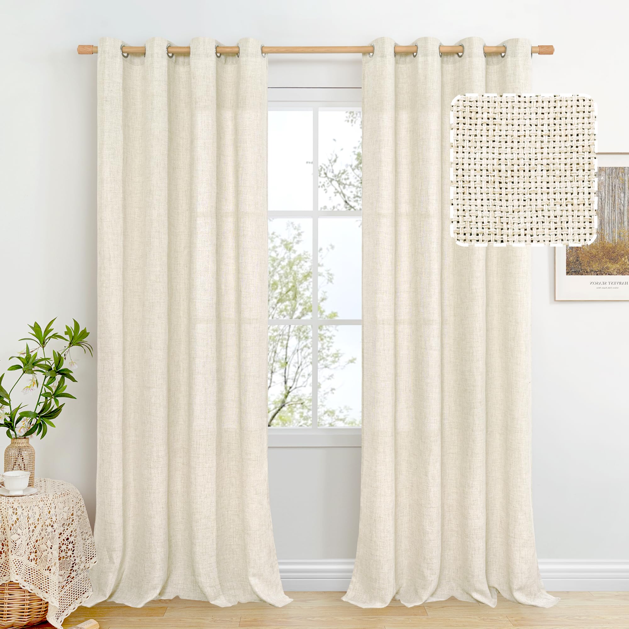 Photo 1 of BGment Faux Linen Curtains for Living Room, Light Filtering Privacy Textured Burlap Window Curtains & Drapes 90 Inches Long, Grommet Farmhouse Curtains 2 Panels, Each Panel 52 Inch Wide
