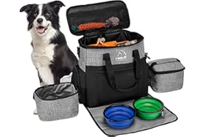 HMLIN OUTOOORS 6 Set Dog Travel Bag, Dog Travel Accessories Includes 2 Travel Dog Food Container,2 Collapsible Dog Bowls, 1 Placemat, Dog Travel Essentials
